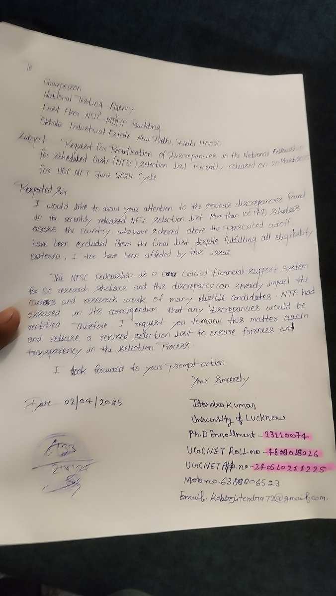 NTA UGC NET 2024 June NFSC ki लिस्ट जारी की गई जिसमें बहुत से ऐसे स्कालर्स हैं जिनका कट ऑफ से ज्यादा नंबर हैं। फिर भी उनका लिस्ट में रोल नंबर नहीं है गाइड लाइन के अनुसार जो लोग पीएचडी कर रहे हैं उन्हें पहले प्रीफरेंस दिया जायेगा लेकिन यहां पूरी दाल ही काली है।