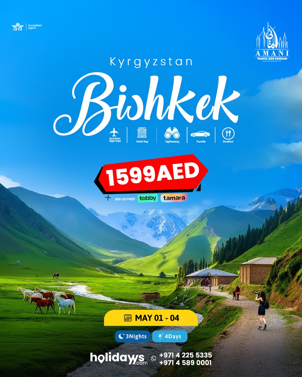 HolidayysC's tweet photo. Escape to the Hidden Gem of Central Asia – Bishkek! 

☎ Office +971 4225 5335
☎ Office +971 4 589 0001
🌐 https://t.co/RCIDoxUaL6 https://t.co/qsn7xnnRUC