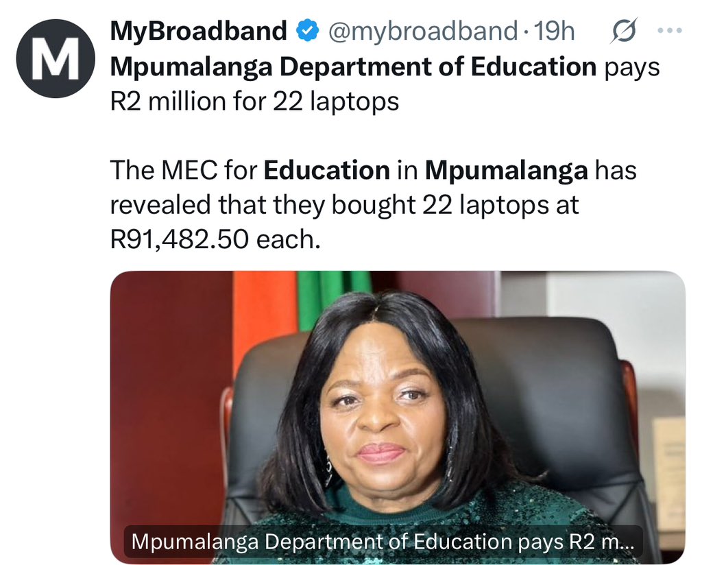 SihleLonzi's tweet photo. When the ANC says there is no money they need to increase VAT and make your life more expensive, just remember they are spending over R 90 000 on a single laptop.

These people are disgraceful. Sies! https://t.co/q8TYdQg5Tz