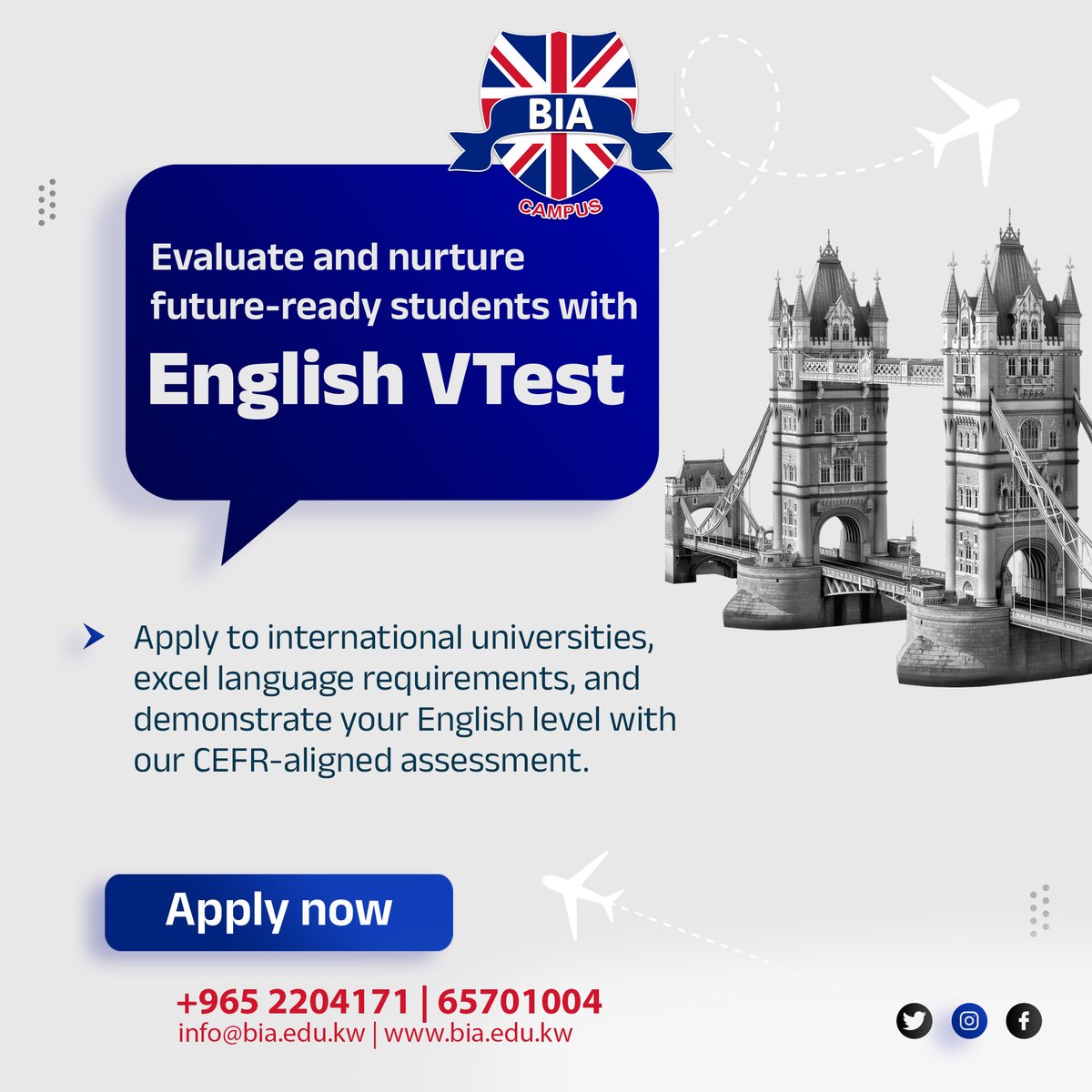 britainintl's tweet photo. BIA is proud to offer a comprehensive English language assessment for students and professionals. The #VTest English exam is more than just a language test - it is a passport to global success!

📲22204171, 65701004 |📧 info@bia.edu.kw |🌐 https://t.co/5YyVUBPyRP
#britainintl #q8 https://t.co/UFZRfLaNTY
