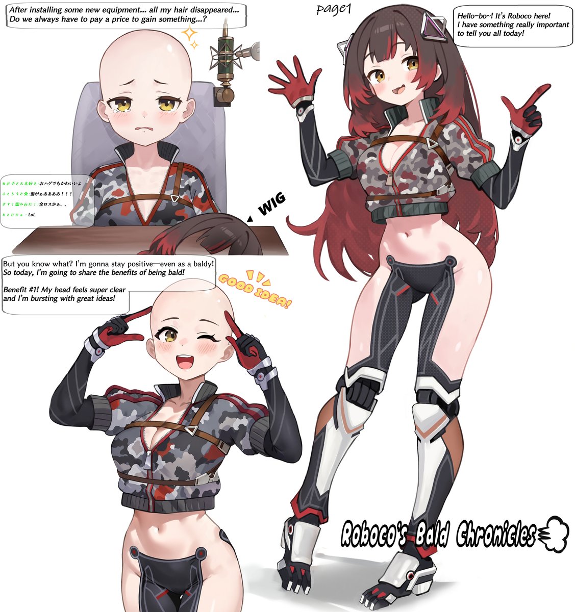 #ロボ子Art
The English version of "Roboco's Bald Chronicles" is now live!
Hope you enjoy this little story full of laughs, heart, and a touch of chaos 🤖✨