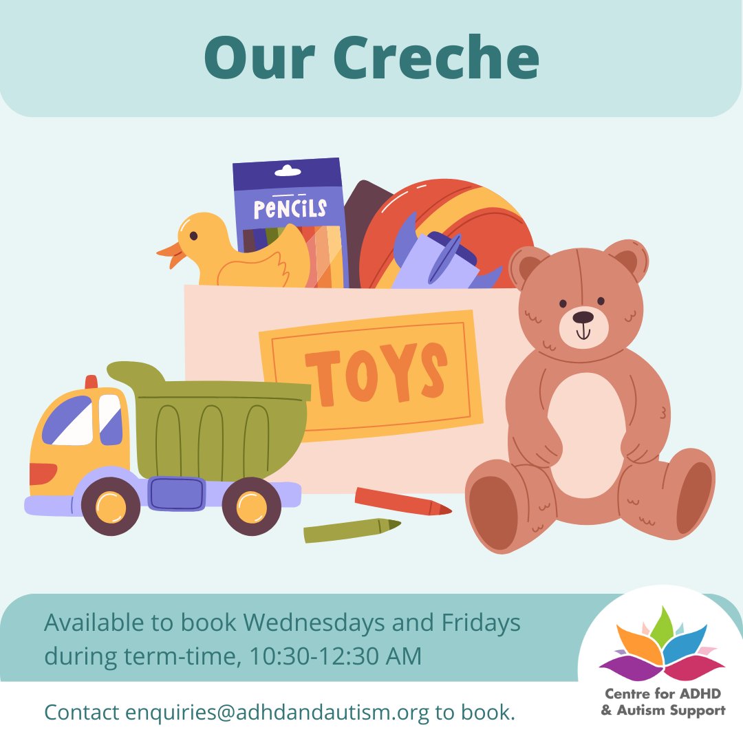 Centre for ADHD & Autism Support (Reg No: 1193799) (@adhdandautism) on Twitter photo Our face to face drop-in will be returning on Wednesday next week and it will be lovely to see you all again. Please do not forget to book your creche place with the lovely Jenny and Amy, by emailing enquiries@adhdandautism.org Our face to face drop-in will be returning on Wednesday next week and it will be lovely to see you all again. Please do not forget to book your creche place with the lovely Jenny and Amy, by emailing enquiries@adhdandautism.org