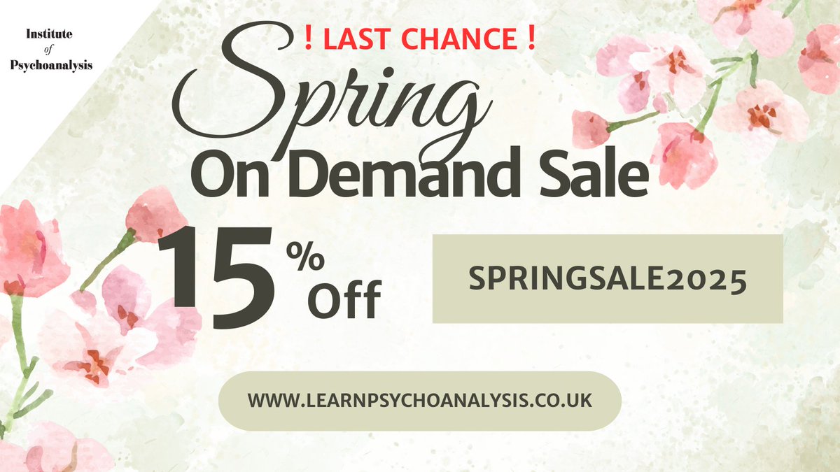 theIoPA's tweet image. ❗Hurry! Sale ends soon! 15% off on demand videos and online courses from the Institute of Psychoanalysis. Use code springsale2025 before 20th of April.

🔗learnpsychoanalysis.co.uk