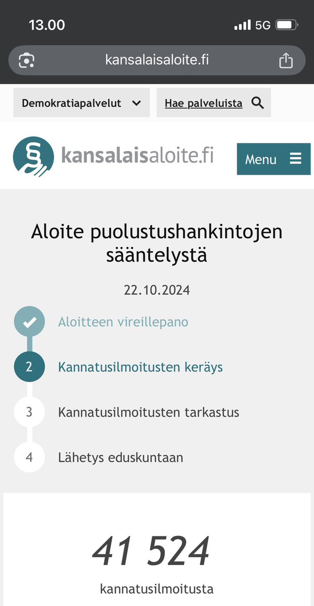 📣 Enää 8476 allekirjoitusta tavoitteeseen 📣

Allekirjoita kansalaisaloite puolustushankintojen sääntelystä nyt ✍️

Let’s do this‼️✊

kansalaisaloite.fi/fi/aloite/14227

#LakiSärmään