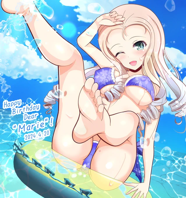 マリー様お誕生日絵できましたのでまずは過去絵でお祝いです。今日は暑かったので水着マリー様が合いますね(⁠*⁠'⁠ω⁠`⁠*⁠) #マリー生誕祭2025 