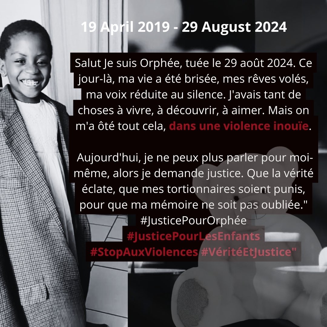 Asitchoma's tweet photo. La petite Orphée aurait eu 06 ans aujourd’hui.

Bientôt 1 an qu’elle a été arrachée à la vie et son meurtrier est toujours dans la nature et a probablement déjà fait d’autres victimes.

#JusticePourOrphée https://t.co/yKrTQkybSB