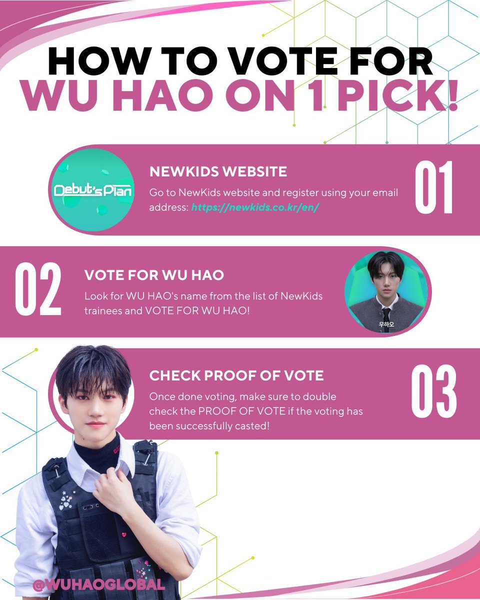 Subeom_Global's tweet photo. Voting Collaboration x @WUHAOGLOBAL 
#WUHAOxSUBEOM

New voting collaboration, It’s SUPER EASY, let’s join us!

🗓️ Event: Newkids Debut's Plan
📅 Period: 18–24 April (10 AM KST)
🗳️ Vote for: Wu Hao
📍 Platform: Newkids https://t.co/kiZsV3ijTd

Let’s vote for Wu Hao! In return, they’ll vote for BWS & KHY at the Baeksang Awards.
Check out the details below for a tutorial on how to create an account and vote for Wu Hao.

Once you’re done, drop your proof in the replies! 🫶
