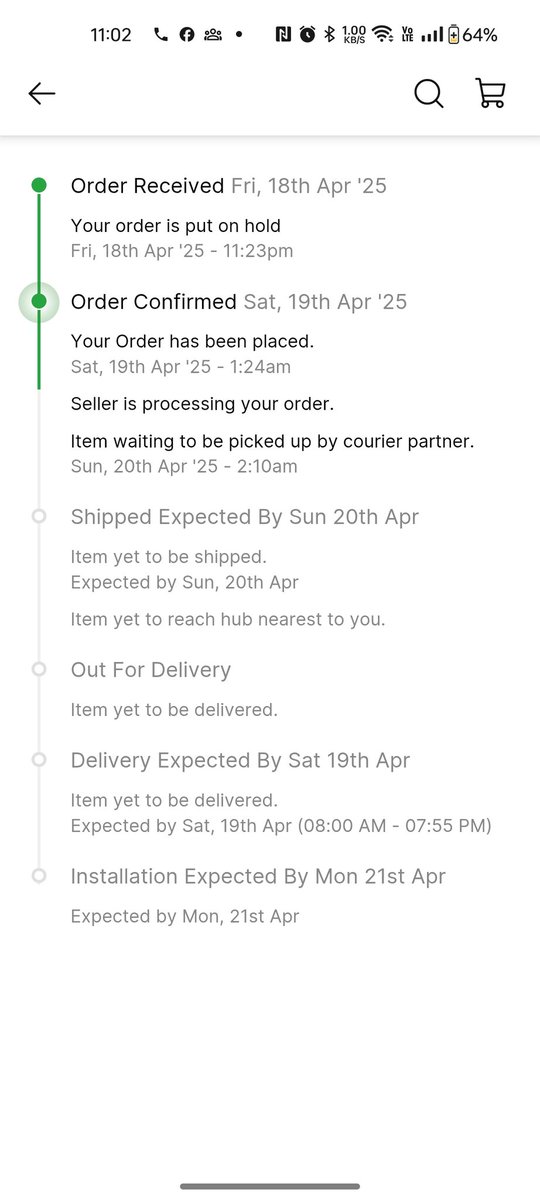 Trolltrivedi's tweet photo. I have paid Rs 38398 for this type of service. When I placed order it was showing delivered by today 19th April but check this screenshot shipped by 20th April and delivery by 19th April. Worst service and this is not for the first time. Worst service😞 @Flipkart Repeat mode on. https://t.co/dRNpMo2Iiq