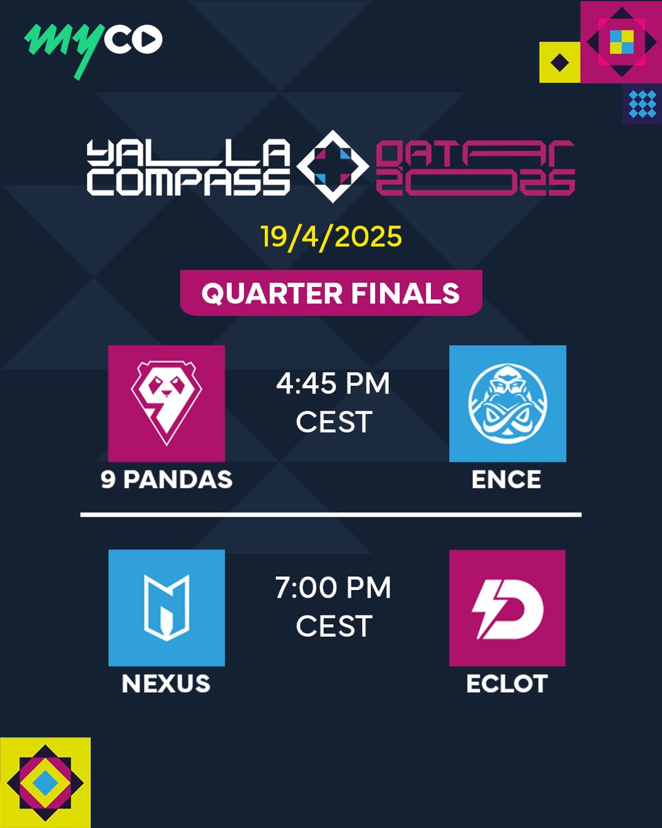 myco_io's tweet photo. The @YaLLaCompassAR quarter finals are happening TODAY! 💪 And it’s sweat, strategy, and sudden eliminations from here on out.
One misstep could mean GG 👀
Watch it all unfold live on Myco 🔥
@YaLLaCompass
#YallaCompass #Esports #Streaming #Myco https://t.co/m5O1TPpdYh