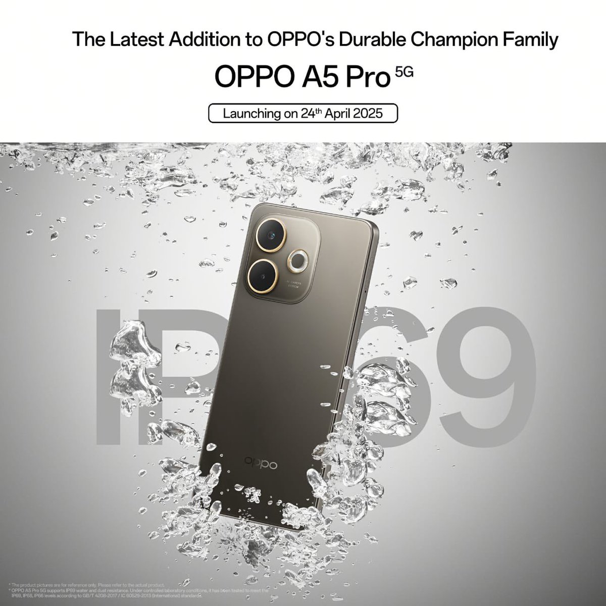KannadaTechOff's tweet photo. The all-new #OPPOA5Pro5G is launching on April 24th, engineered for your everyday battles with its beastly IP69 waterproofing and a long-lasting 5800mAh battery, 45W SUPERVOOC charging. It's time to upgrade 😍 #AStepAhead #DurableChampionFamily @OPPOIndia https://t.co/24Yn4dBVqS