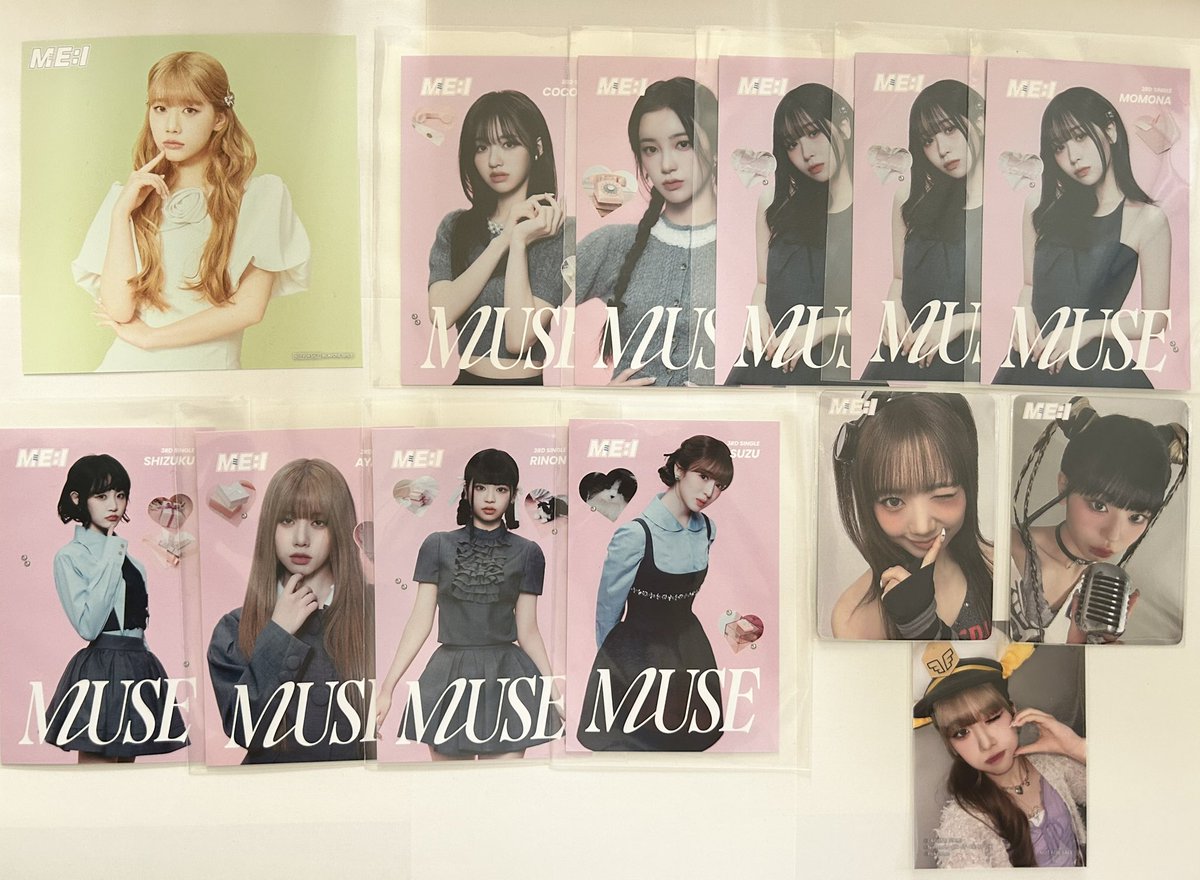 PgZ5a's tweet photo. ME:I MUSE 封入トレカ 特典 交換
ME:I1周年記念トレカ

【譲】画像のもの

【求】同種　佐々木心菜

郵送での交換希望です📮
条件の合う方お気軽にお声がけください🙇🏻‍♀️

#ME_I交換 #ME_I_交換 https://t.co/HT368pe0sm