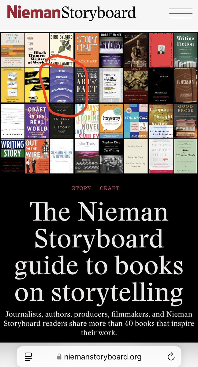Siobhán McHugh podcast maker, critic, academic (@mchughsiobhan) on Twitter photo Coming back here to share exciting news: my book, The Power of Podcasting: telling stories through sound’, is in the Harvard <a href="/niemanstory/">Nieman Storyboard</a> selection of inspiring books on storytelling craft! In awesome company, from Stephen King to Aristotle 😊 what a list! niemanstoryboard.org/2025/04/17/nie… Coming back here to share exciting news: my book, The Power of Podcasting: telling stories through sound’, is in the Harvard <a href="/niemanstory/">Nieman Storyboard</a> selection of inspiring books on storytelling craft! In awesome company, from Stephen King to Aristotle 😊 what a list! niemanstoryboard.org/2025/04/17/nie…