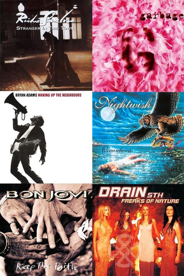 NicholasCorvin's tweet photo. @mitchlafon 
@TheRealSambora  "Stranger In This Town" ( '91)
@bryanadams  "Waking Up The Neighbours" ( '91)
@BonJovi  "Keep The Faith" ( '92)
@BonJovi   "(these Days)" ( '95)
#garbage  "G" ( '95)  
@NightwishBand  "Oceanborn" ( '99) 
#DrainSTH 
"Freaks Of Nature" ( '99)
#90s https://t.co/oD8BHVKLqs
