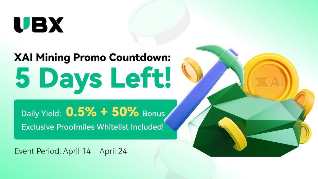 UBX_Official's tweet image. 🔥 5 Days Left!

💰 0.5% Daily + 50% Bonus Rewards
🎁 Exclusive whitelist access to Launchpad project Proofmiles