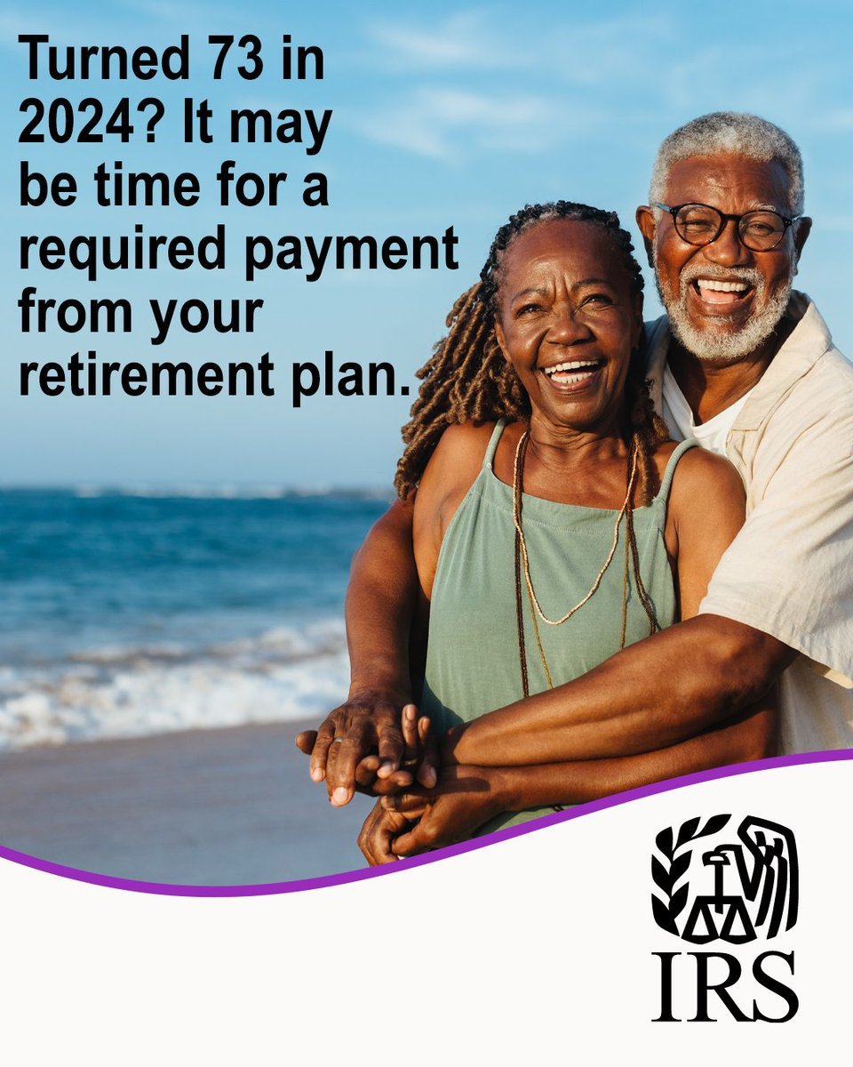 IRShlpgov's tweet photo. #IRS reminder: #TaxPros, if your client turned 73 last year, April 1 marks the deadline for the first required minimum distribution withdrawal from their retirement plan. https://t.co/WmF5dL9QqQ