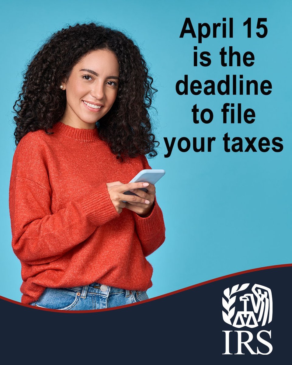 IRShlpgov's tweet photo. #TaxTwitter: A friendly #IRS reminder: This year’s tax deadline falls on April 15 for most people. Check out the help available to you https://t.co/osW7deYhRK