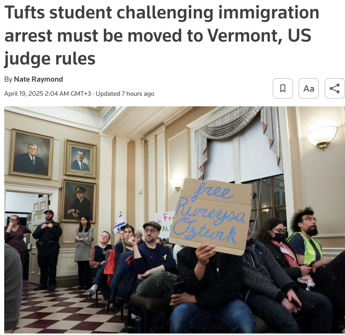 A U.S. judge ordered the transfer of Turkish PhD student Rumeysa Ozturk ...