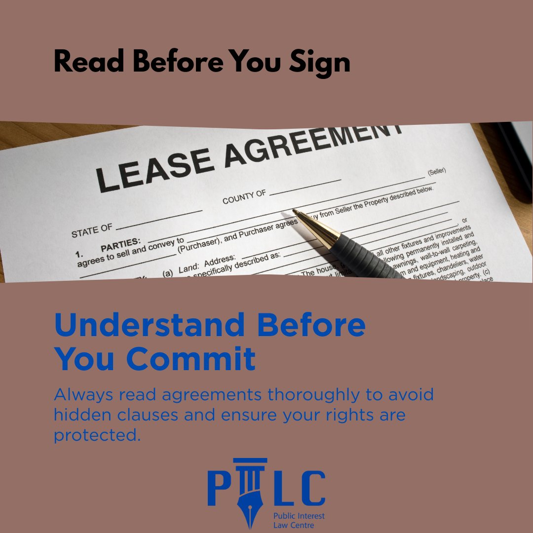 Protect yourself by always reading agreements thoroughly before signing. Don't skip the fine print. it's there for a reason! Understand your obligations and rights before signing the agreements. 

~Educate and Empower~ 

#LegalEduMv #PILCMV
