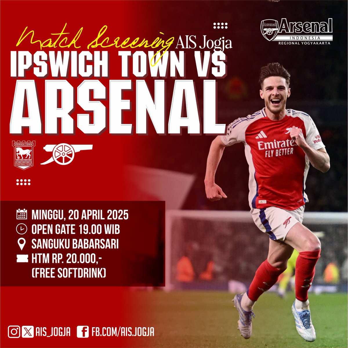 AIS_JOGJA's tweet photo. #MATCHSCREENING @AIS_JOGJA
🗓 Minggu, 20 April 2025
📍 Sanguku, Babarsari
⌛️ OG 19.00 WIB
HTM: 20K (Teh)
Mari kita kawal lagi bersama #COYG 👊🏼 https://t.co/YTczdBbhDZ