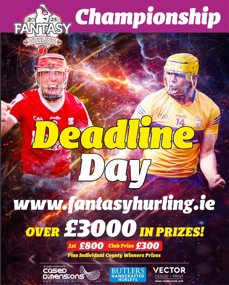 📢⚾️WARNING⚾️📢
DEADLINE DAY! 

After a unbelievable championship in 2024, the 2025 version has arrived!!! 

It kicks off today at 2pm when Wexford take on Antrim 

Have you entered your Fantasy Hurling team?✅ 

🚨DEADLINE 12 NOON🚨 

📲Register now championship.fantasyhurling.ie
