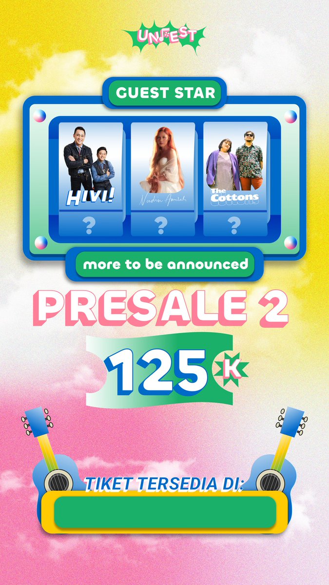 bwbabi's tweet photo. @Widino Yang mau nonton NADIN AMIZAH, HIVI, THE COTTONS, n many more yuk beli tiket unfestnya mumpung di aku masih ada sisa tiket presale 2😱 https://t.co/NEio8qO789