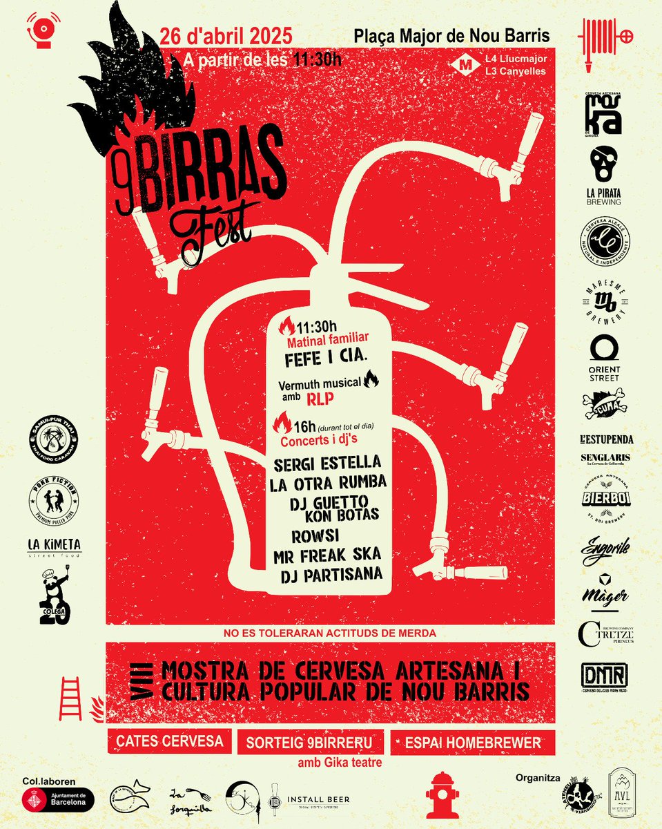 Ens veiem en una setmana!!!

🍻 9 Birras Fest 2025
🗓️ dissabte 26 d'abril de 2024
📍 Plaça Major de Nou Barris (Barcelona)
⏰ 11:30h a 00h
