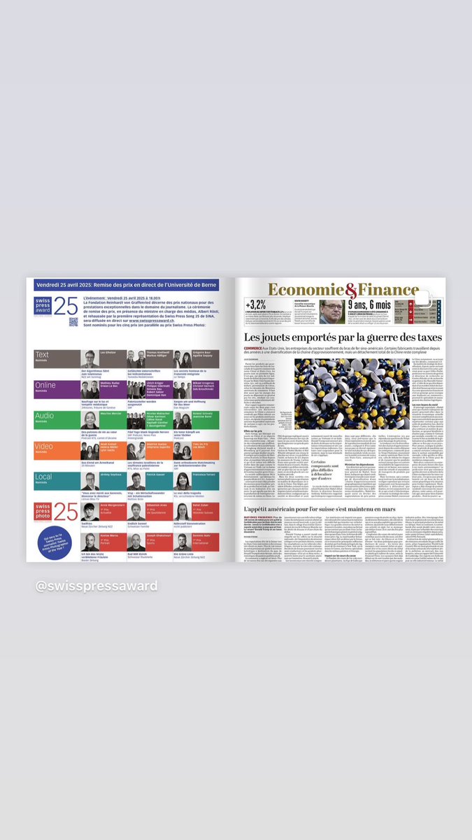 All the journalists nominee for a Swiss Press Award and the winners of Swiss Press Photo in todays <a href="/das_magazin/">test</a> @corrieredelticino <a href="/nzz/">NZZ</a> <a href="/LeTemp/">faiphout xavier</a> Who will be Swiss Journalist and Swiss Press Photographer of the Year? Answer April 25 6pm at the Award Ceremony