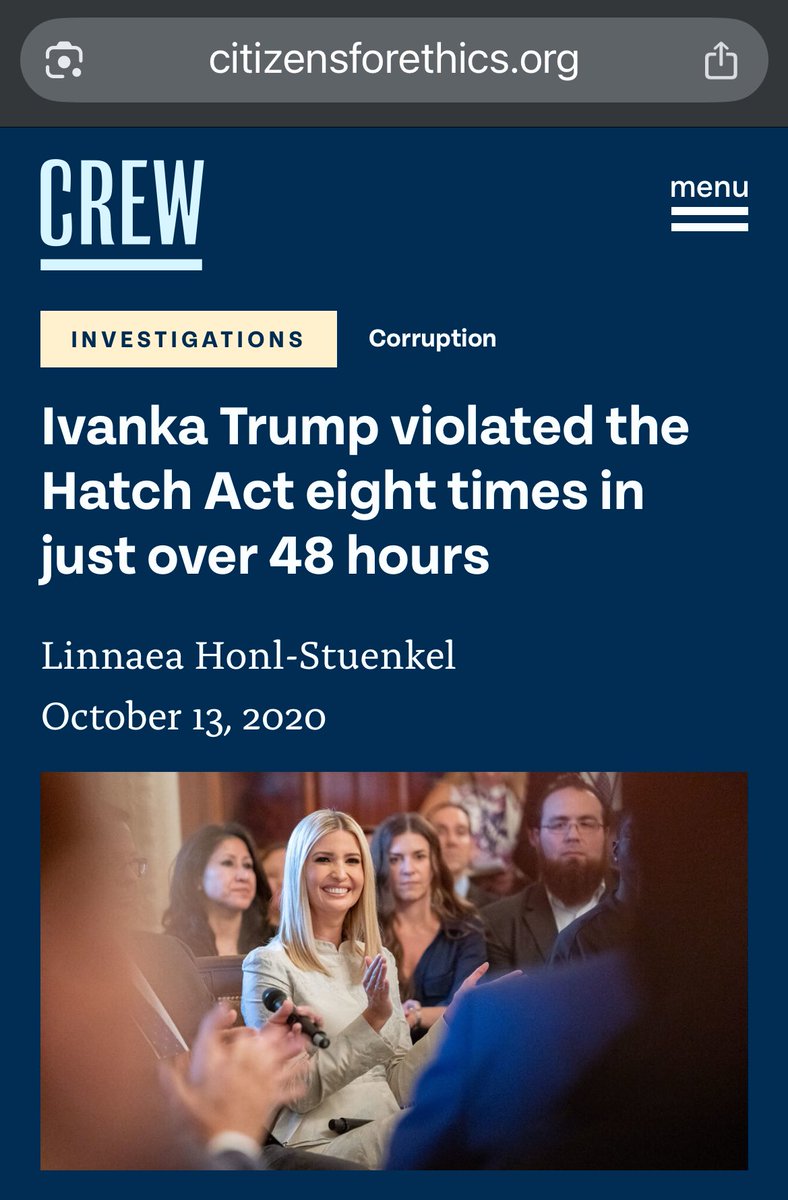 US_Latino's tweet image. .@POTUS @realDonaldTrump
• In your first term, your team nixed the Ethics training.
• You and your team, including @IvankaTrump, violated ethics rules multiple times. #HatchAct
• You stopped making the @WhiteHouse visitors log public. #Opacity
…
3/n