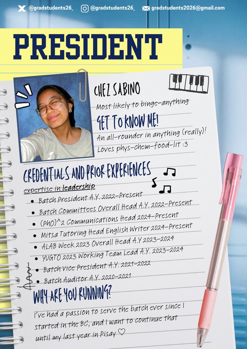 gradstudents26_'s tweet photo. Who are these divas? 🤭

Get to know the GRAD Students outside of the classroom through the posters below!

Meet Chezca, our aspiring President 🩷 https://t.co/dkblgfeiay