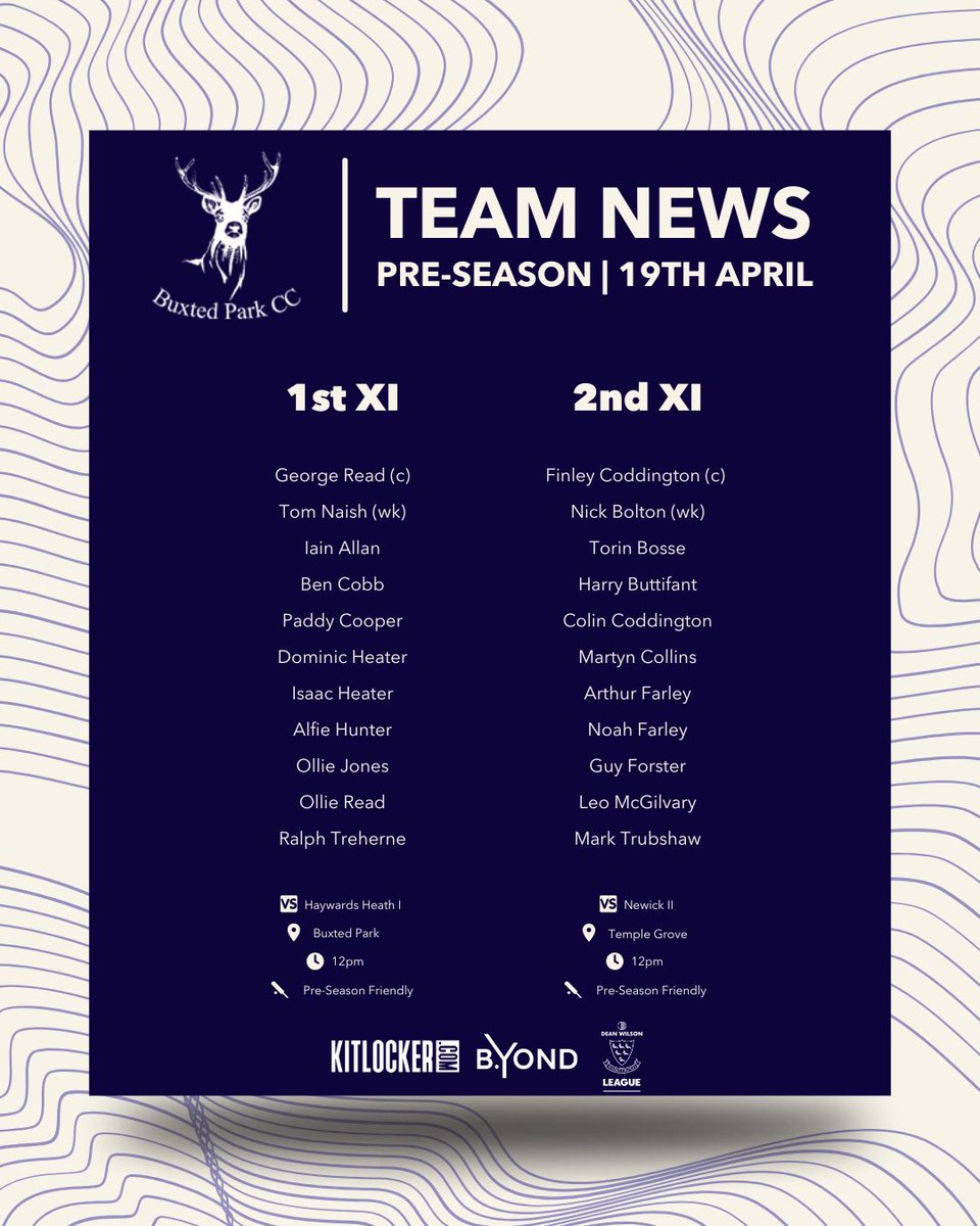 The 2025 BPCC senior cricket season starts this afternoon!

Here are our teams to take on Haywards Heath and Newick in Pre Season Friendies!

🏏 🦌 ☀️