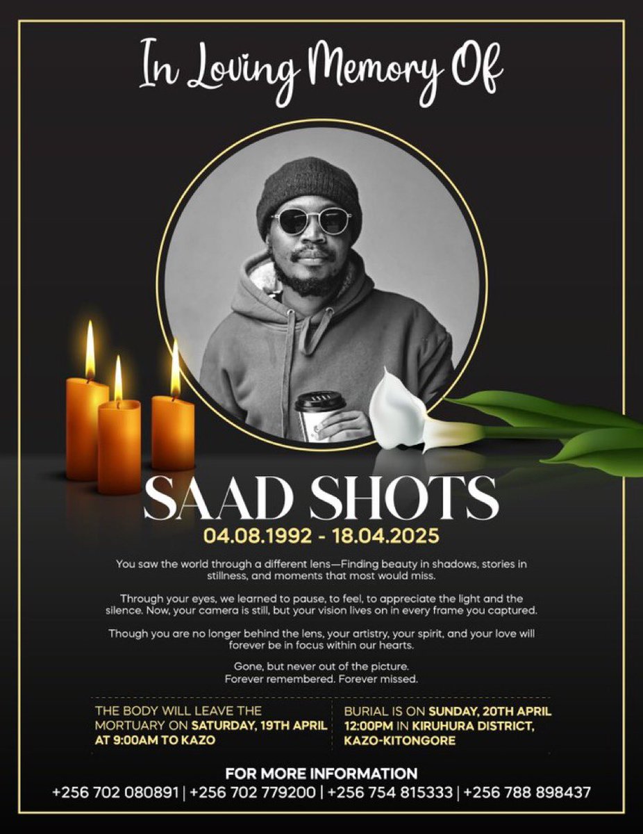 MaamaKampala21's tweet photo. Kitalo nyo ekya muganda waffe Saad 💔

For those traveling for the burial, there’s a list in the WhatsApp group where you can register. We will be leaving today at 3 PM. https://t.co/biri6QdNxK
