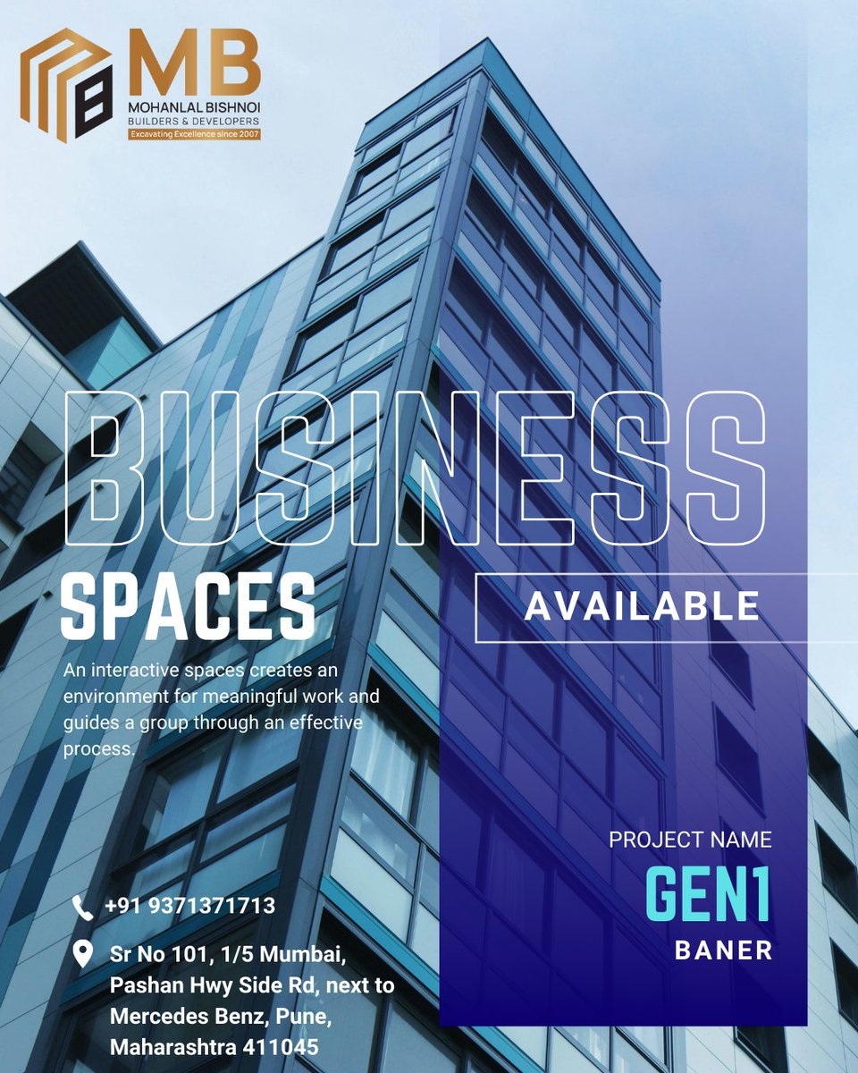 mbbdbuilders's tweet photo. 🚧 GEN1 – Premium Office Spaces Coming Soon to Baner!
Modern infrastructure, ideal location &amp; work-focused design.
📍 Pashan Hwy Side Rd, Pune
📞 +91 9371371713 | 🌐 https://t.co/Eb650mIcTt

🔓 Bookings Open Now
#Gen1 #Baner #PuneProjects #CommercialRealEstate #OfficeSpaces https://t.co/yZGyVd8UaO