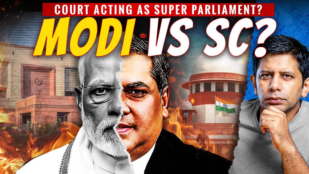 TheDeshBhakt's tweet photo. 🚨Did the SC of India just give directions to the President of India? 
🚨Can the Supreme Court reverse decisions taken by the elected Parliament of India? 
🚨Is the Supreme Court using Article 142 as a 'Nuclear Weapon' against democratic forces? 
🚨Has the SC become a 'Super Parliament' with zero accountability?
Here's a war brewing between the Govt & the SC - here's why that is good news for our nation.
Watch - https://t.co/XPHfBWUsqA