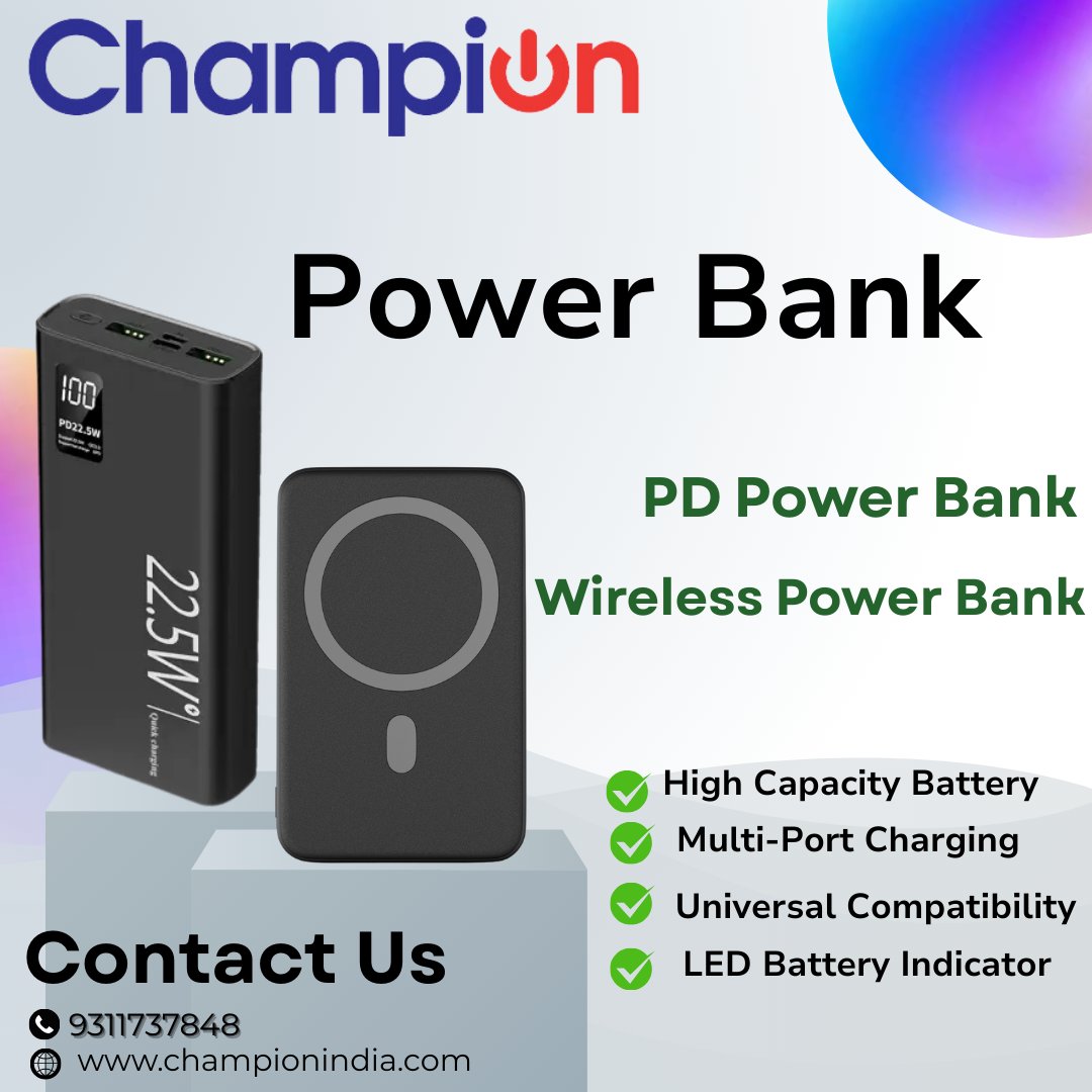 ChampionComps's tweet image. Champion Power Banks – Stay Charged Anytime, Anywhere! 
Raise an enquiry : shorturl.at/AktDK 
#PowerBank
#PDPowerBank
#WirelessPowerBank
#FastCharging
#PortableCharger
#BatteryBackup
#MobileCharger
#StayCharged
#OnTheGoPower #ChampionPower
#ChampionElectronics