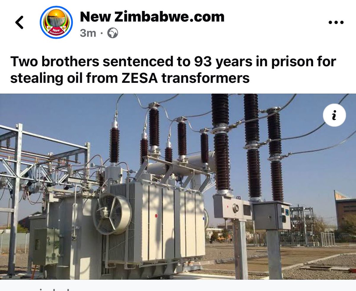 OkaPhusisa's tweet photo. Two brothers just got 93 years for stealing transformer oil worth $97K from ZESA. Meanwhile, the guy who stole $5M from ZESA and $45M from ZEC is still free—and handing out cars. In Zimbabwe, justice isn’t about what you did, but who you are. https://t.co/WHHzvCrfDb