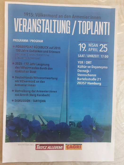 temeldemirer's tweet photo. #DayanışmaYaşatır

19 Nisan 2025 #Almanya #Hamburg'da ERMENİ SOYKIRIMI ÜZERİNE TOPLANTI #Çağrı Dergisi

#medzyeghern
#24nisan1915
#24Nisan
#TurkishIntellectuals
#ArmenianGenocide
#ErmeniSoykırımı
#Ermeni
#ErmeniTehciri https://t.co/KOPaPOdbEz
