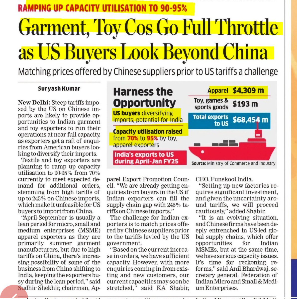 niveshniti_'s tweet image. 🌏 US-China Tariff War 
India’s Gain as trade tensions rise, global buyers are looking beyond China.

📦 India is emerging as an alternative, especially in textiles &amp;amp; manufacturing.

#USChinaTradeWar #IndiaOpportunity

🇺🇸 US buyers shifting from China to India.

#kitex $gokex