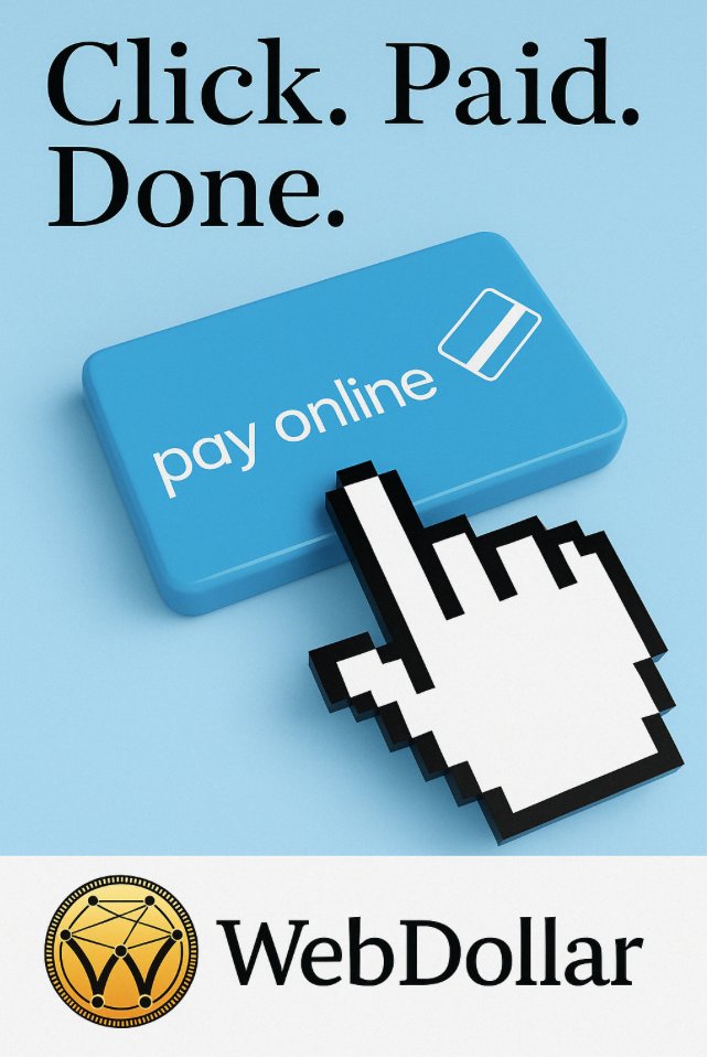 webdollarfans's tweet photo. 💥 Introducing "Pay with #WebDollar
A simple, embeddable crypto payment button for any website.
Accept $WEBD for:
🛍️ Merch
🎁 Donations
💎 Subscriptions
🧾 Digital products
Built by the community. For the world.
 https://t.co/ukFwPQqrb8
 #Crypto #CodeOverHype #CryptoNews #Defi https://t.co/jk9udTnmIR