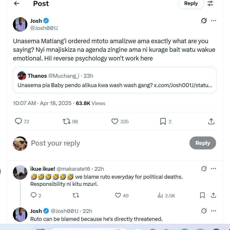 KiambuTweep's tweet photo. @Josh001J wants you to blame President Ruto for the June 2024 protest deaths but not Fred Matiang'i for the death of 6-month-old Baby Pendo, 2016 #IEBCMUSTGO deaths, 2017 post-election deaths totaling 1,000 lives, Musando, Kiajakoma brothers from Embu, and 15,000 missing Somalis. https://t.co/McwgtfZckm