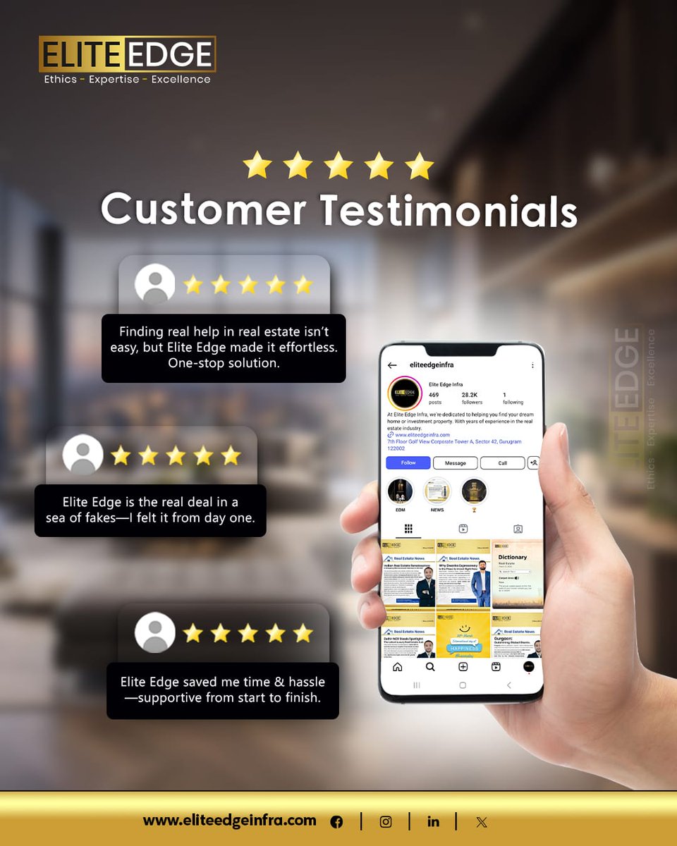 EliteShubham's tweet photo. Hear it from those who’ve experienced it! 
Real stories, real impact. Discover how we’ve made a difference in our clients’ lives— one success story at a time.

#Eliteedgeinfra #Realestate #Investment #PropertyMarket #gurgaon https://t.co/DLcJ0uF6oU
