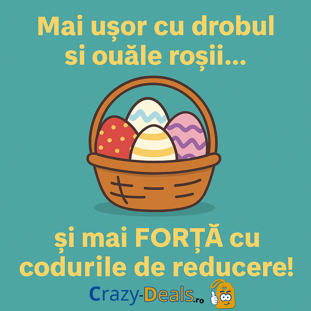 Mai ușor cu drobul și ouăle roșii... mai FORȚĂ cu codurile de reducere!
👀 Dacă tot ai deschis telefonul între două felii de cozonac, fă-ți și tu un cadou real:
🎯 Coduri exclusive
🎯 ZERO calorii și 100% satisfacție la checkout!
📦 Intră pe Crazy-Deals.ro #codreducere