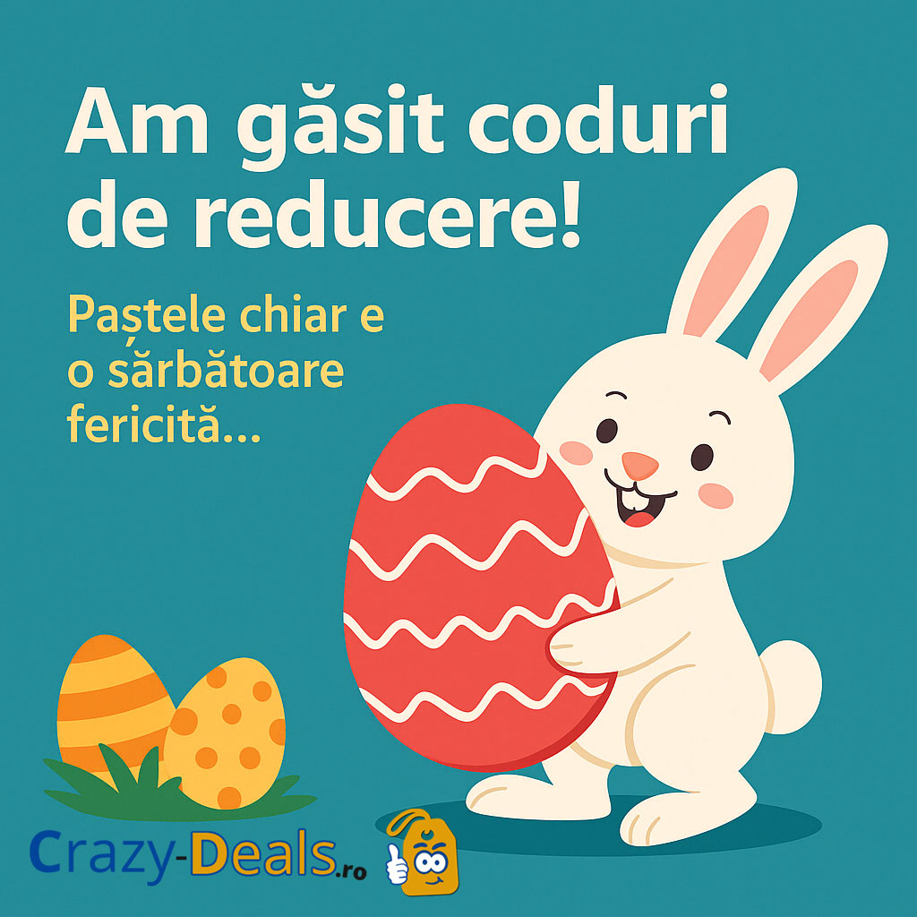 Mâine e Paștele, dar reducerile încep de AZI!
Profită de ultimele promoții de Paște și umple coșul cu bucurii… dar la preț mai mic
Intră și vezi ce oferte sunt active  crazy-deals.ro
📢Dă SHARE și ajută-ți prietenii să descopere codurile ascunse prin iarba reducerilor!