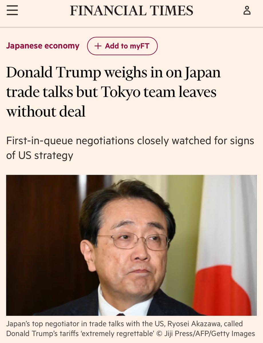 Japan, which committed economic suicide with the US-imposed Plaza Accord in the 1980s, is now refusing to perform a déjà vu act.

Japanese negotiator leaves the US without any tangible deal.

Trump does NOT have all the cards.