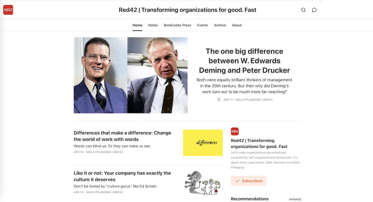 Sign up to my Substack and stay updated on all things Red42, leadership and organizational development!
nielspflaeging.substack.com