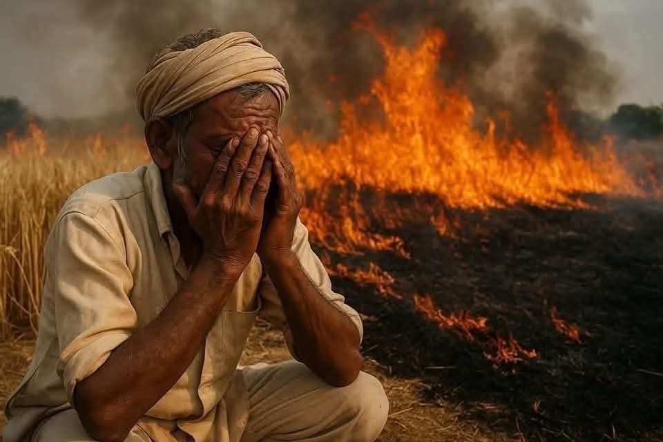 खेत जल रहे हैं, आसमान धुएं से भरा है — लेकिन नेशनल मीडिया खामोश है। क्या कैमरे फसल जलते ही बंद हो जाते है ? या सैटेलाइट सिर्फ फसल अवशेष जलने पर ज़ूम करता है ? 
दिल्ली तक धुआँ नहीं पहुँचा या अब प्रदूषण भी 'सेलेक्टिव' हो गया है ?"