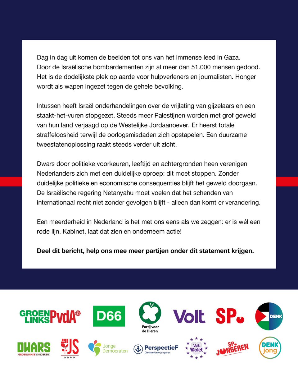 Wij zeggen: Er is wél een rode lijn. Onze advertentie, vandaag in het AD, Trouw en de Volkskrant.

Deel dit statement en help ons om meer partijen te overtuigen.
