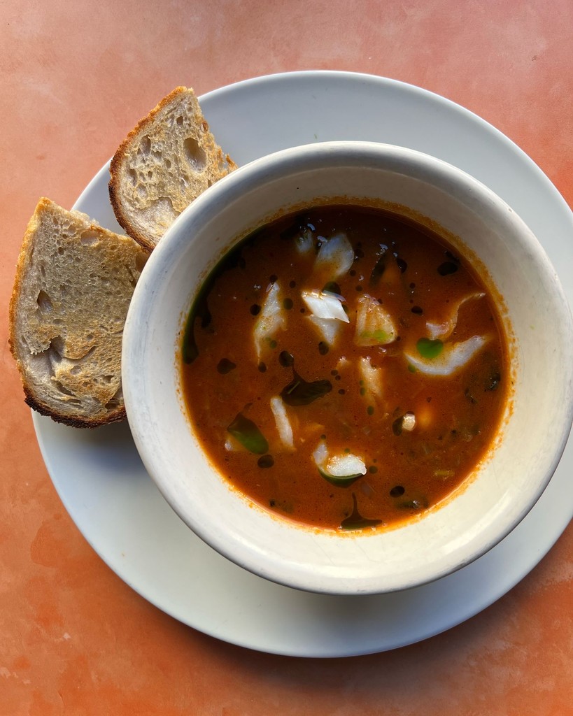 CinCinUK's tweet photo. Cacciucco fish stew, pane Toscana. 

A starter from our April menu that hails from the port town of Livorno in Tuscany.

This traditional fisherman's dish is a seafood-lover's dream. https://t.co/0W7Qmlph6q