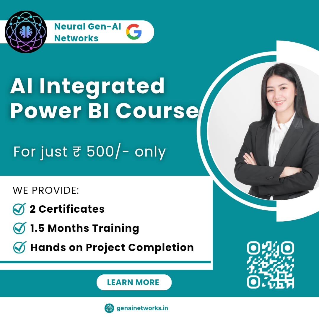 neural_genai's tweet image. 📍Enroll Now: forms.gle/ghyWxLDBJ2sh9P… ✍️
 *Unlock your future in Data Analytics* with our AI Integrated Power BI Course - powered by Neural Gen-AI Networks in collaboration with Google.
For just ₹500 only,
Learn more: genainetworks.in
#AIWithPowerBI #DataAnalytics #PowerB