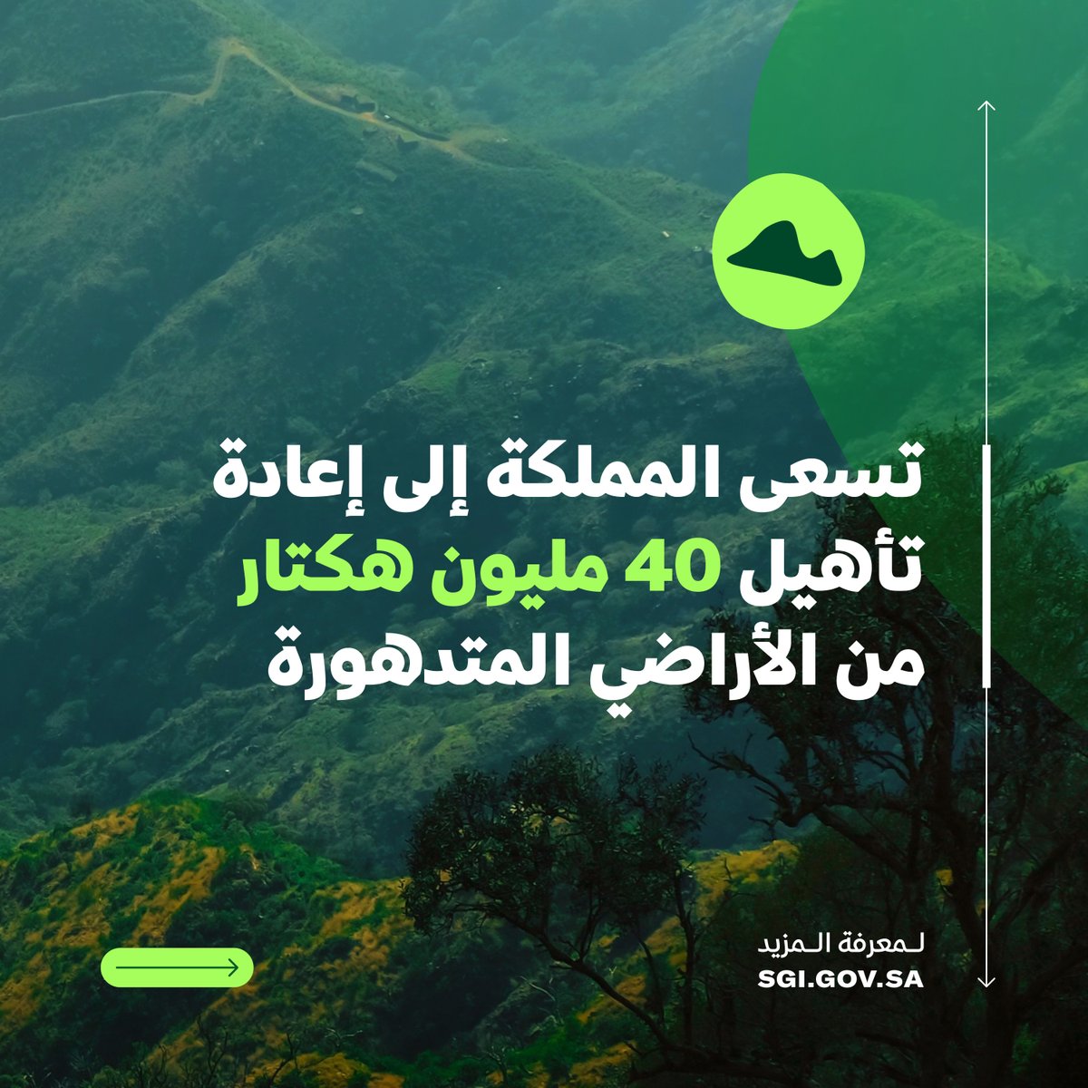 SGISaudi's tweet photo. يوم واحد فقط يفصلنا عن انطلاق فعاليات #أسبوع_البيئة السعودي!

تمثّل هذه المناسبة فرصة للاحتفاء بالتقدّم الكبير الذي أحرزته المملكة على صعيد تنمية الغطاء النباتي وزيادة المساحات الخضراء.

اسحب الصورة لمعرفة المزيد عن الإنجازات التي حقّقتها المملكة! ⏪