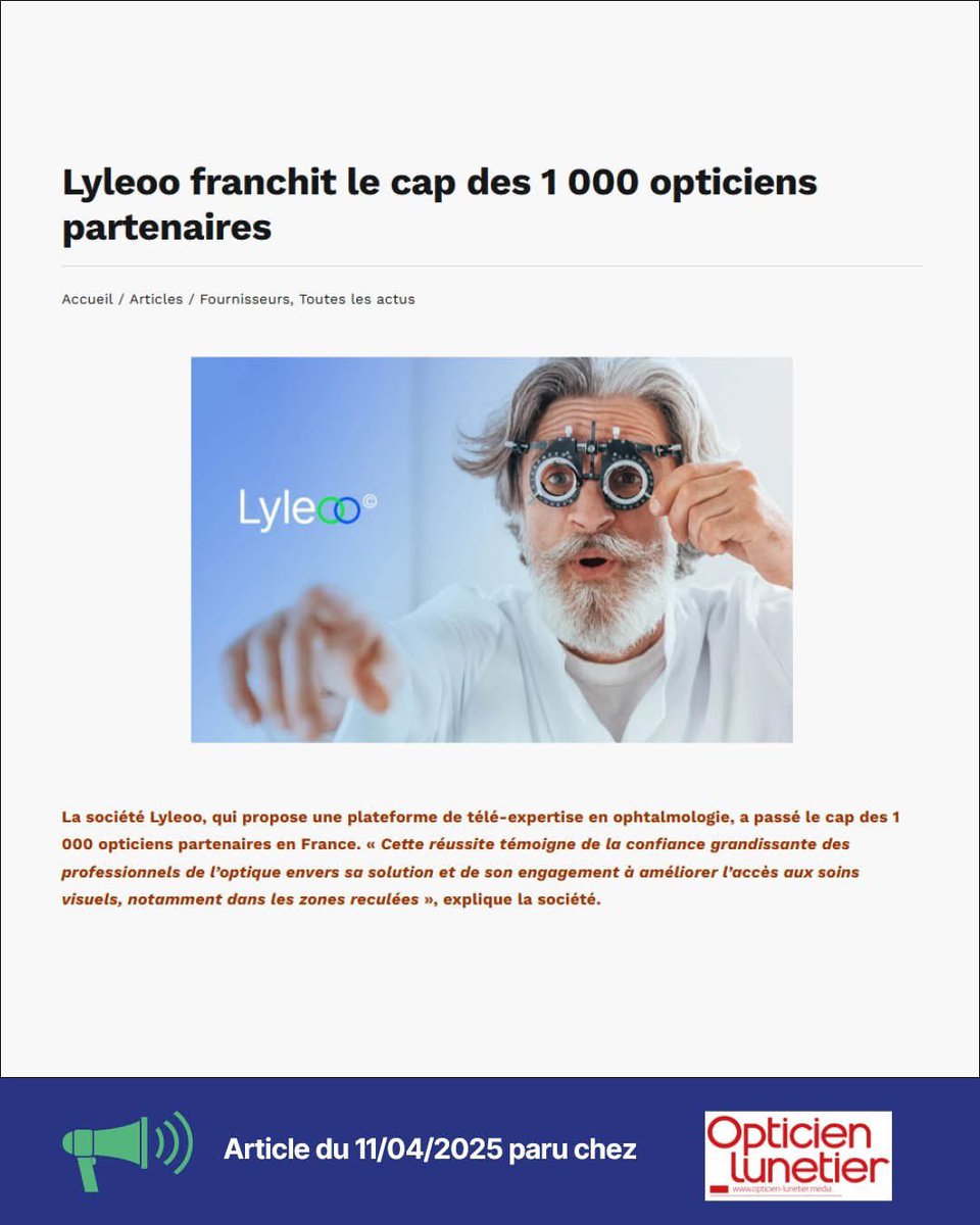 2/

Merci à nos partenaires, #Opticiens et opticiennes de terrain, d’avoir cru dès le départ en cette approche nouvelle et responsable !

#LyleOO
#LyleOOSolution
#Téléexpertise 
#SantéVisuelle 
#DésertsMédicaux 
#Merci